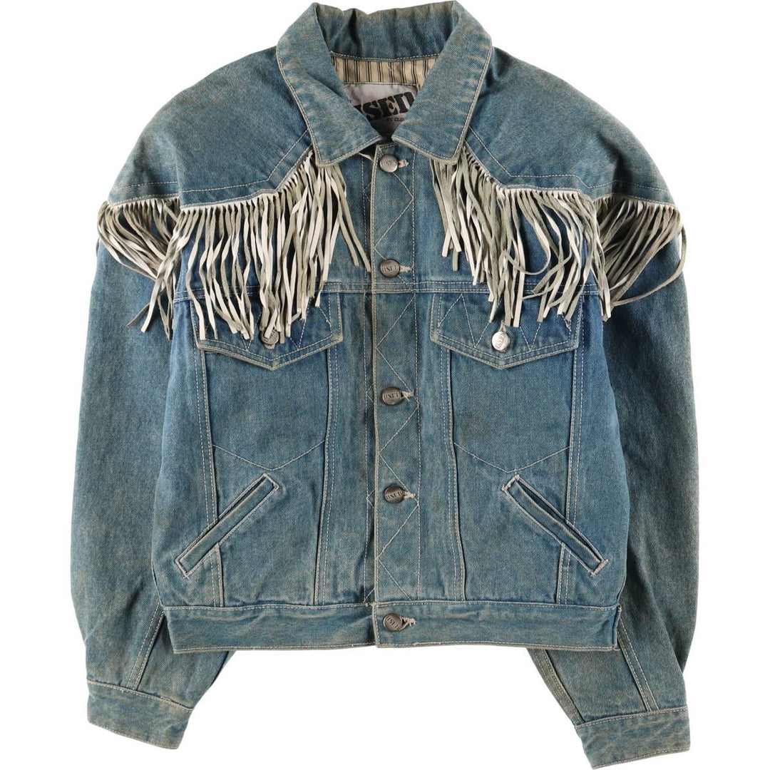 90'S Get Used By Elie Fringe Denim Jacket, Women's Size Small, Vintage cotton blue type Vintage Second Hand