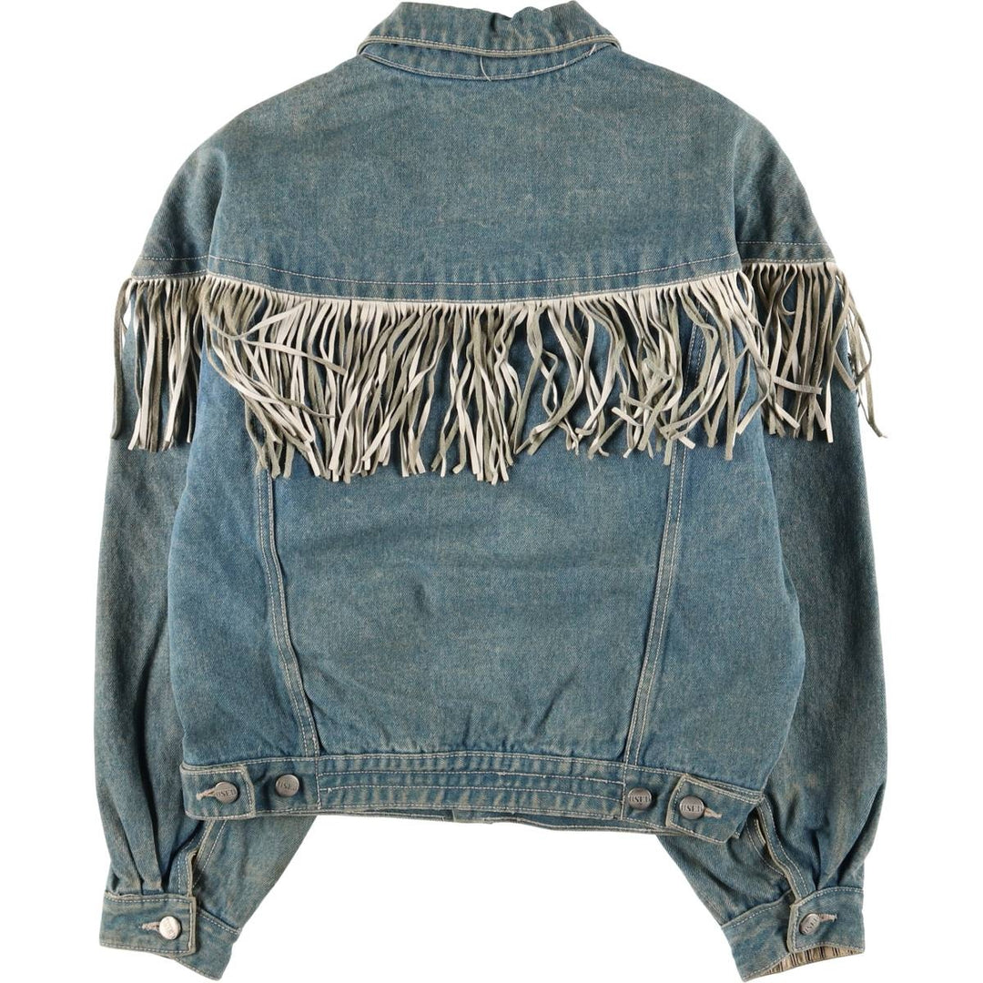 90'S Get Used By Elie Fringe Denim Jacket, Women's Size Small, Vintage cotton blue type Vintage Second Hand
