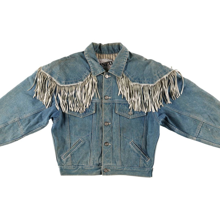 90'S Get Used By Elie Fringe Denim Jacket, Women's Size Small, Vintage cotton blue type Vintage Second Hand