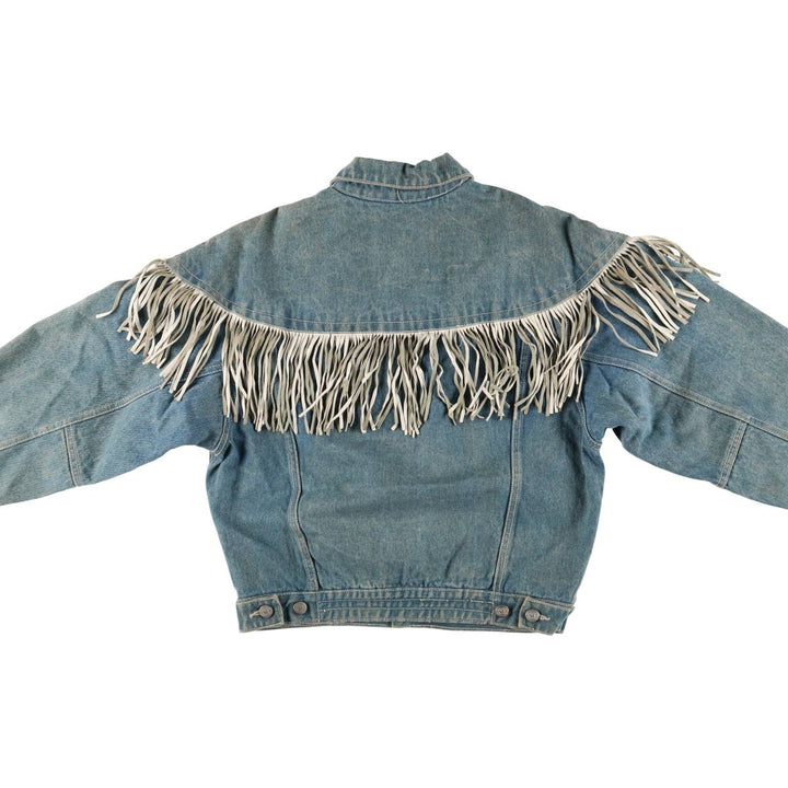 90'S Get Used By Elie Fringe Denim Jacket, Women's Size Small, Vintage cotton blue type Vintage Second Hand