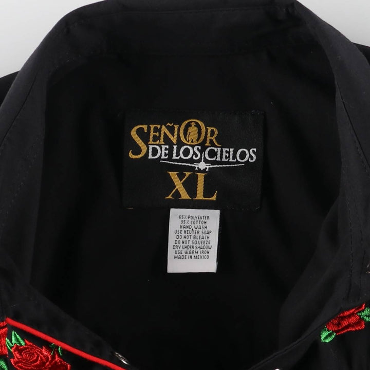 SENOR DE LOS CIELOS Floral Rose Pattern Long Sleeve Western Shirt, Women's, Size XL polyester black type Vintage Second Hand