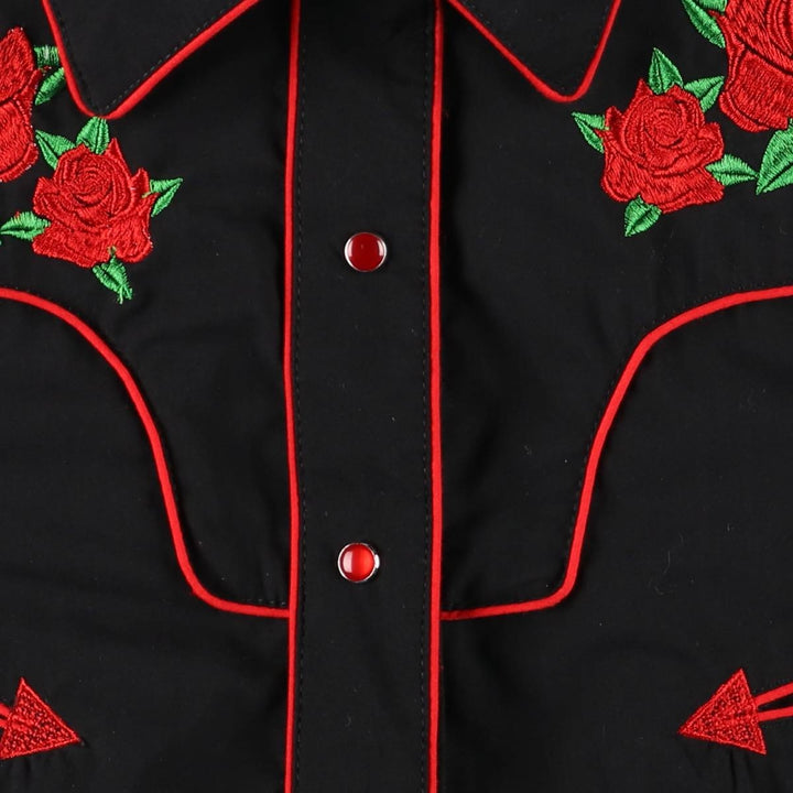 SENOR DE LOS CIELOS Floral Rose Pattern Long Sleeve Western Shirt, Women's, Size XL polyester black type Vintage Second Hand