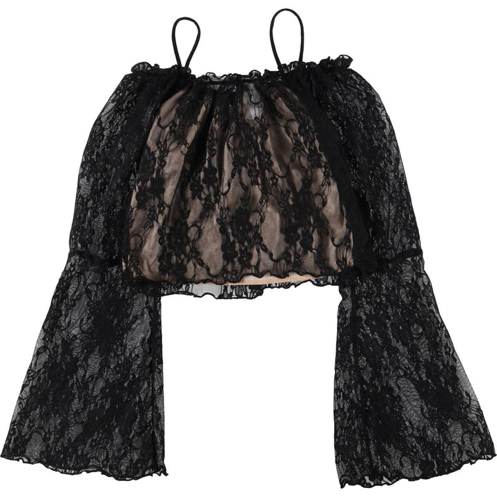 ONE BY ONE Cropped Long Sleeve See-Through Blouse, Women's Size M polyester black type Vintage Second Hand