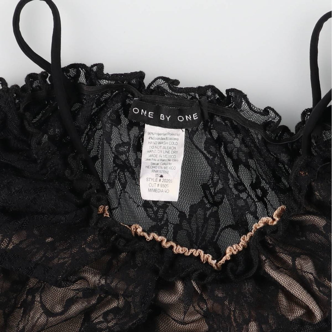 ONE BY ONE Cropped Long Sleeve See-Through Blouse, Women's Size M polyester black type Vintage Second Hand