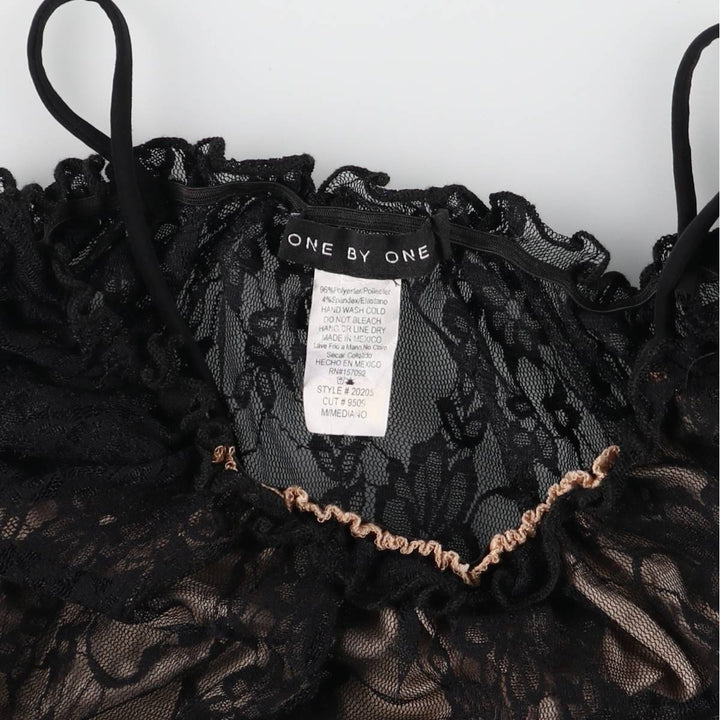 ONE BY ONE Cropped Long Sleeve See-Through Blouse, Women's Size M polyester black type Vintage Second Hand