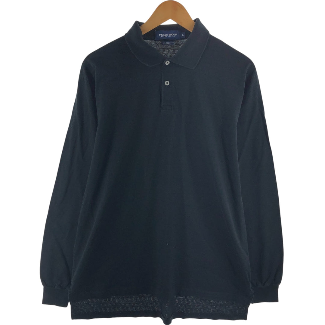 Ralph Lauren POLO GOLF All-over print long sleeve polo shirt, men's size L Pima Cotton black type Vintage Second Hand