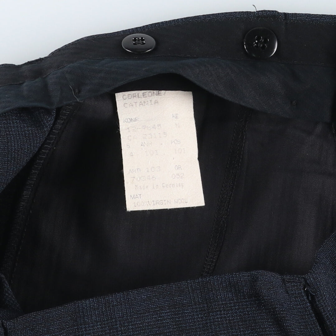 Check Pattern Two-pleat Wool Pants Slacks Men's W35 wool navy blue type Vintage Second Hand