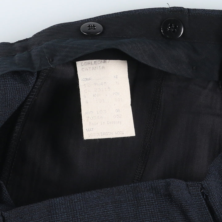 Check Pattern Two-pleat Wool Pants Slacks Men's W35 wool navy blue type Vintage Second Hand