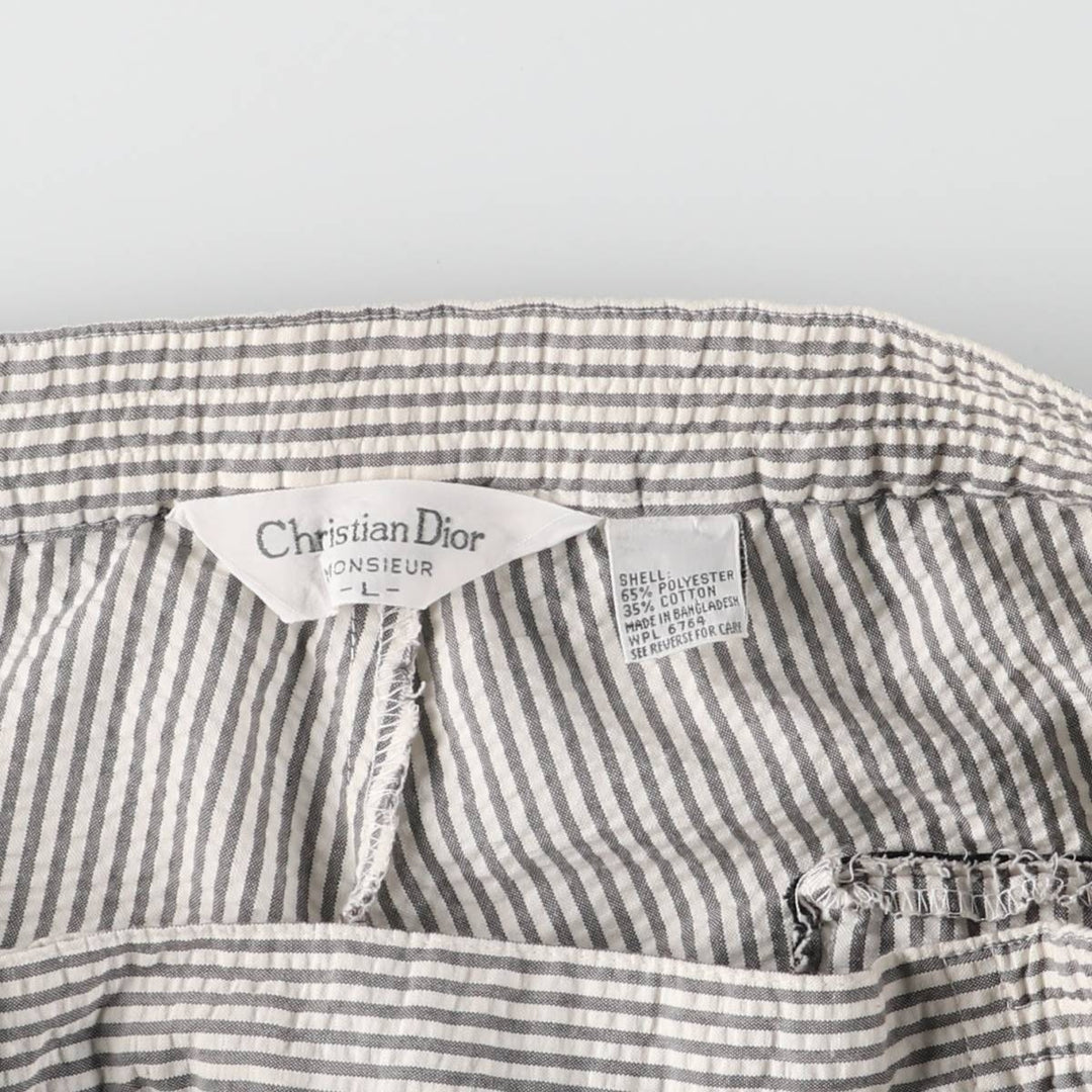 Christian Dior MONSIEUR Stripe Pattern Seersucker Slacks Pants Men's W37 polyester white type Vintage Second Hand
