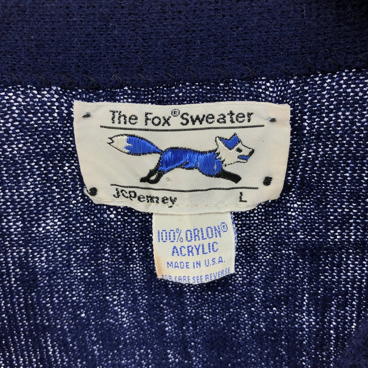 80'S JC PENNY THE FOX SWEATER Acrylic Knit Cardigan Made in USA Men's L Size Vintage /eaa526061