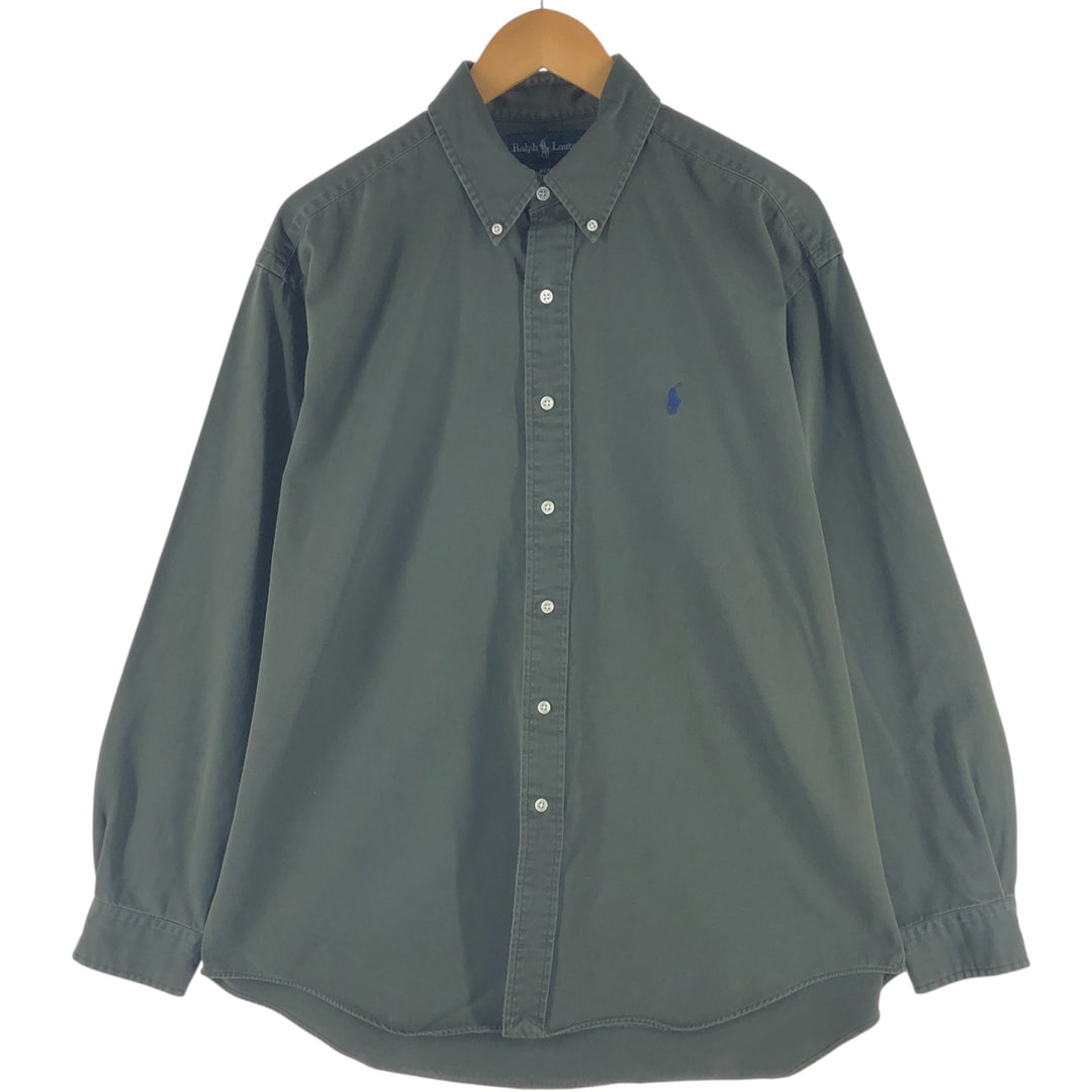 Ralph Lauren BLAKE long sleeve button down shirt, men's size L cotton Khaki type Vintage Second Hand