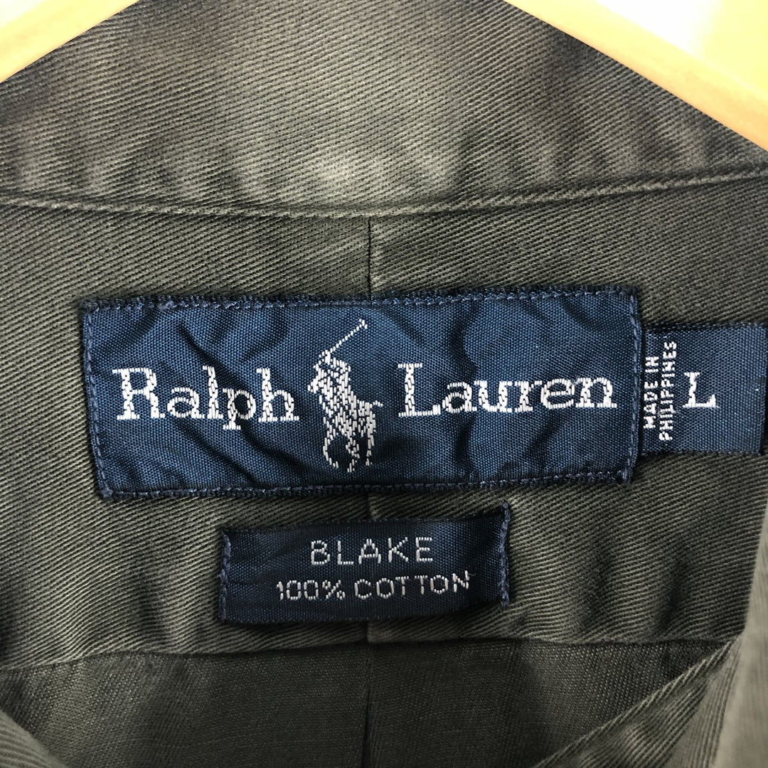 Ralph Lauren BLAKE long sleeve button down shirt, men's size L cotton Khaki type Vintage Second Hand