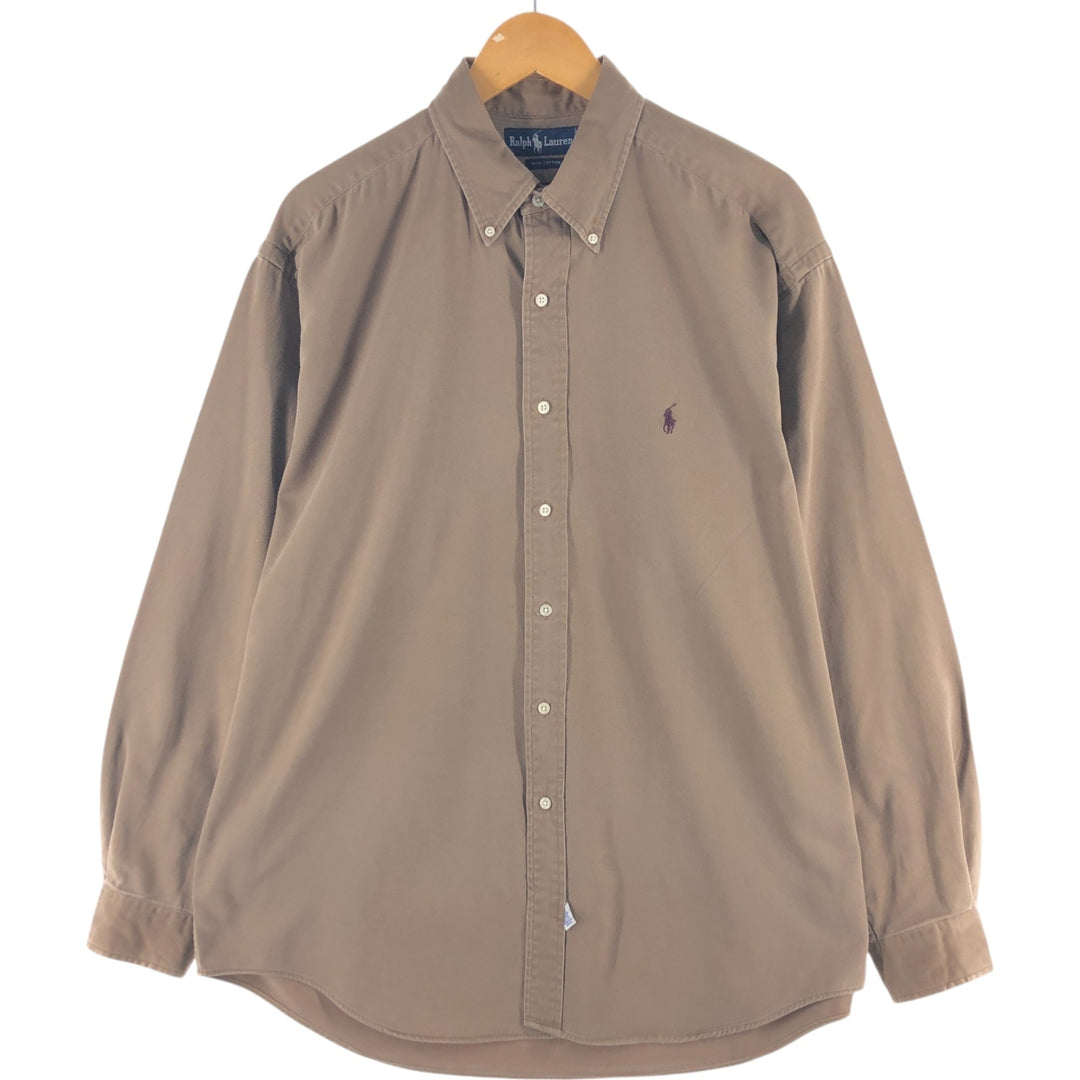Ralph Lauren long sleeve button down shirt, men's size L cotton brown type Vintage Second Hand
