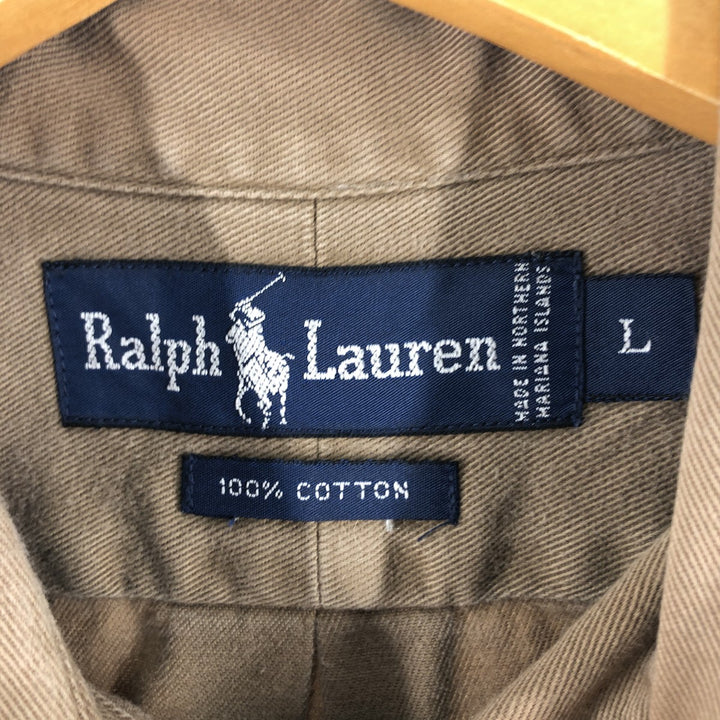 Ralph Lauren long sleeve button down shirt, men's size L cotton brown type Vintage Second Hand