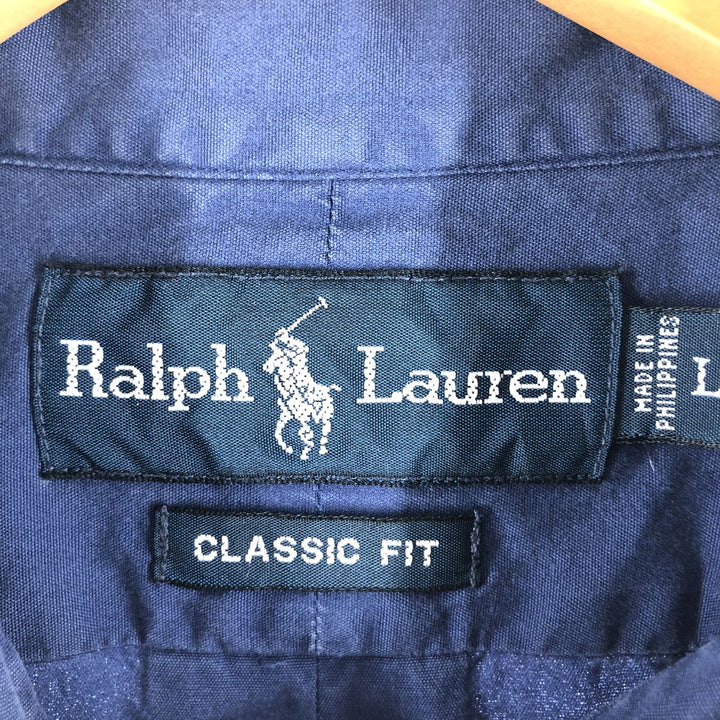 Ralph Lauren Classic Fit Long Sleeve Button Down Shirt, Men's Size L cotton Navy blue Vintage Second Hand