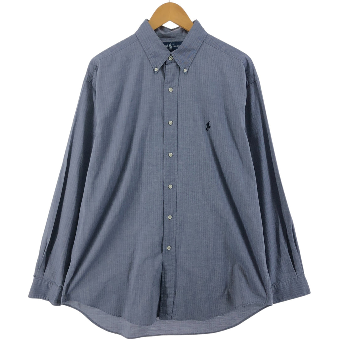 Ralph Lauren BLAKE herringbone long-sleeved button-down shirt, men's size L cotton navy blue type Vintage Second Hand