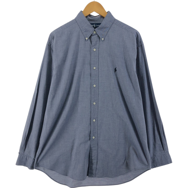 Ralph Lauren BLAKE herringbone long-sleeved button-down shirt, men's size L cotton navy blue type Vintage Second Hand