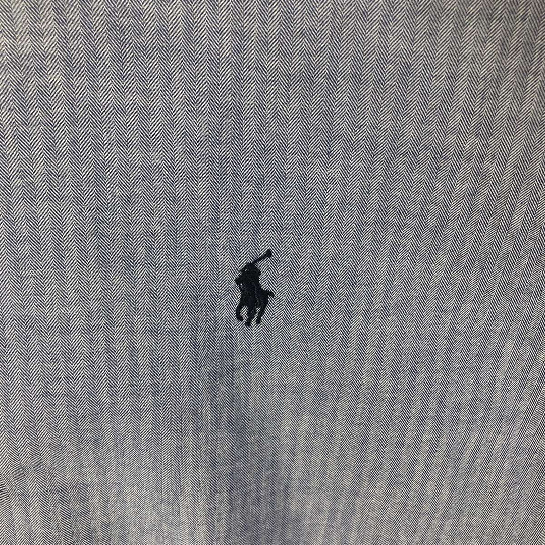 Ralph Lauren BLAKE herringbone long-sleeved button-down shirt, men's size L cotton navy blue type Vintage Second Hand