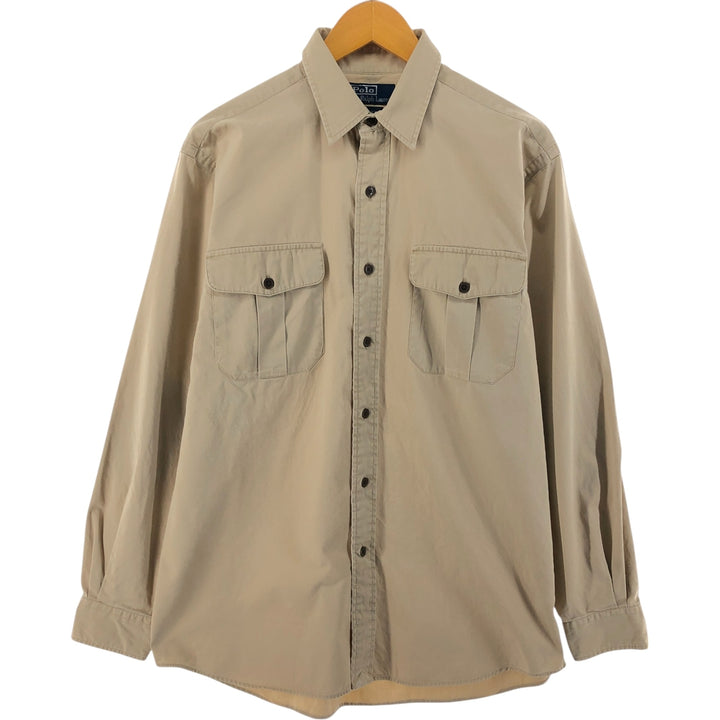 Ralph Lauren POLO by Ralph Lauren long-sleeved cotton shirt, men's size M cotton Beige type Vintage Second Hand