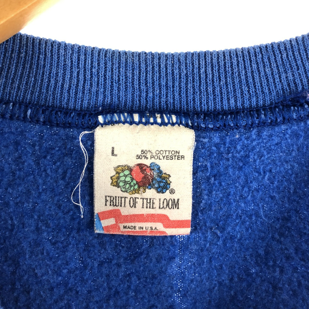 80'S Fruit of the Loom Plain Blank Sweatshirt, Made in USA, Men's Size L, Vintage cotton blue type Vintage Second Hand