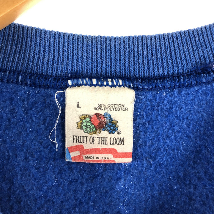 80'S Fruit of the Loom Plain Blank Sweatshirt, Made in USA, Men's Size L, Vintage cotton blue type Vintage Second Hand