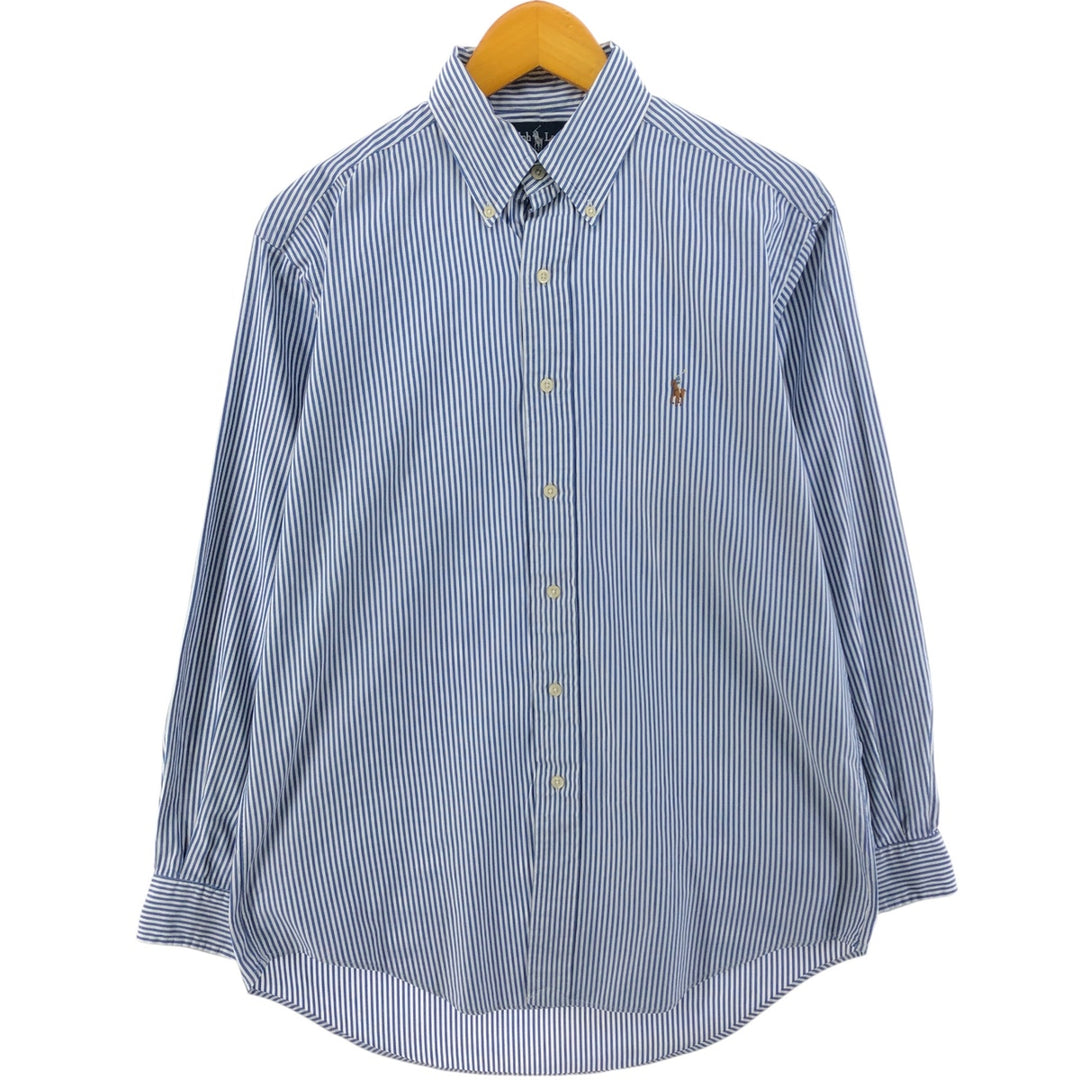 Ralph Lauren YARMOUTH Long Sleeve Button-Down Striped Shirt, Men's M Size cotton Navy blue Vintage Second Hand