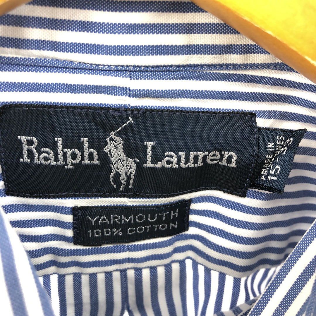 Ralph Lauren YARMOUTH Long Sleeve Button-Down Striped Shirt, Men's M Size cotton Navy blue Vintage Second Hand