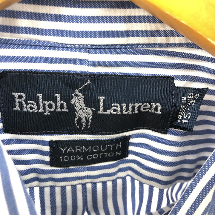 Ralph Lauren YARMOUTH Long Sleeve Button-Down Striped Shirt, Men's M Size cotton Navy blue Vintage Second Hand
