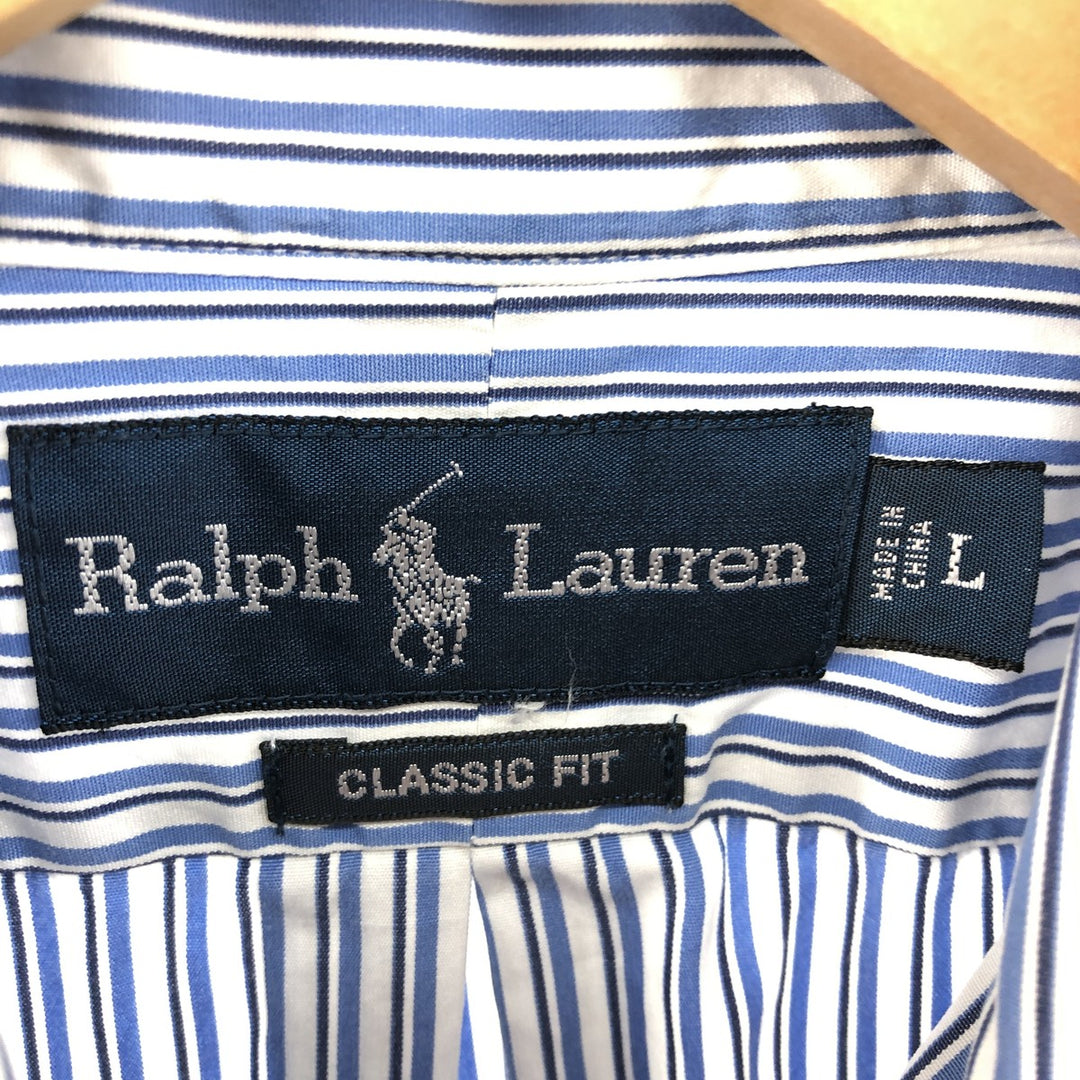 Ralph Lauren Classic Fit Multi-Stripe Long Sleeve Button-Down Striped Shirt, Men's Size L cotton blue type Vintage Second Hand