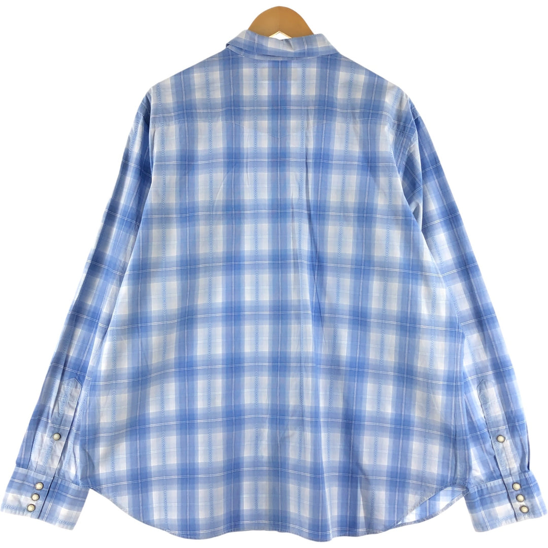 Ralph Lauren POLO by Ralph Lauren Long Sleeve Western Flannel Check Shirt, Men's XXL cotton Blue type light blue Vintage Second Hand