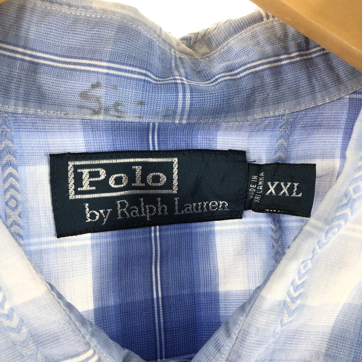 Ralph Lauren POLO by Ralph Lauren Long Sleeve Western Flannel Check Shirt, Men's XXL cotton Blue type light blue Vintage Second Hand