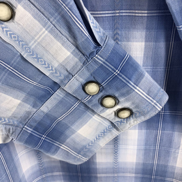Ralph Lauren POLO by Ralph Lauren Long Sleeve Western Flannel Check Shirt, Men's XXL cotton Blue type light blue Vintage Second Hand