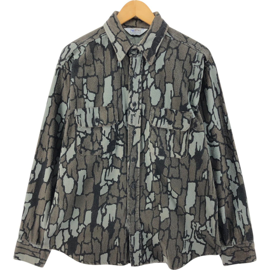 70s-80'S Five Brother Tree Bark Camo Long Sleeve Heavy Flannel Check Shirt Made in USA Men's L Size Vintage cotton brown type Vintage Second Hand
