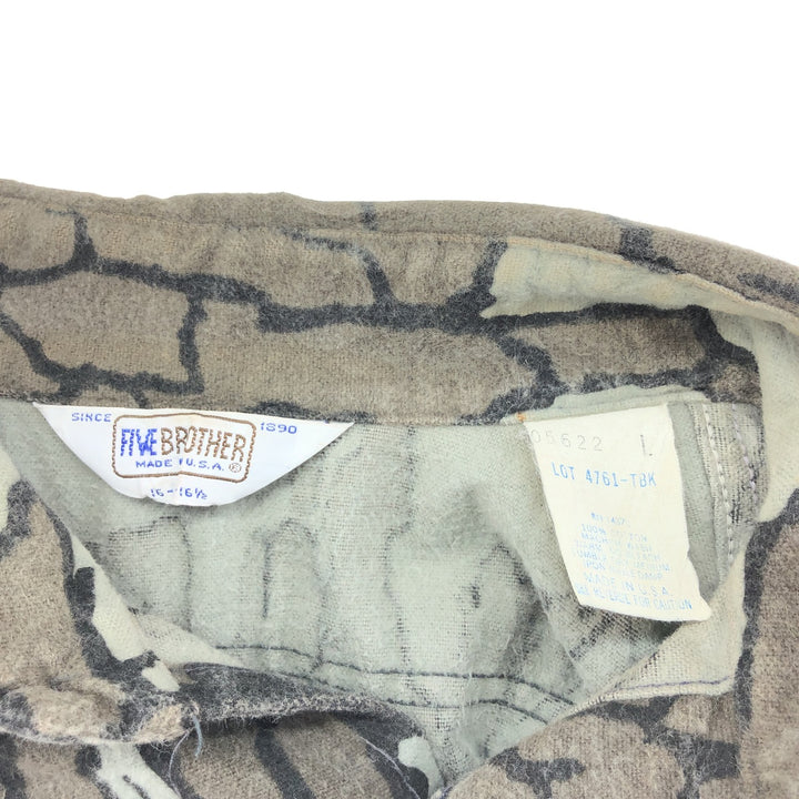 70s-80'S Five Brother Tree Bark Camo Long Sleeve Heavy Flannel Check Shirt Made in USA Men's L Size Vintage cotton brown type Vintage Second Hand