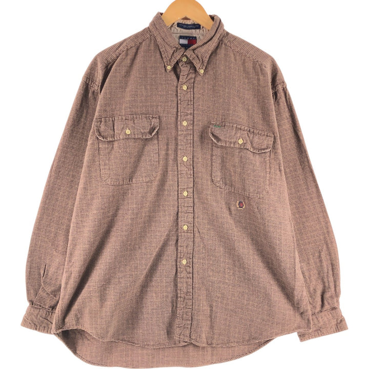 Vintage 90'S Tommy Hilfiger Light Flannel Check Shirt, Long Sleeve, Button-Down, Men's, Size XL cotton Beige type Vintage Second Hand