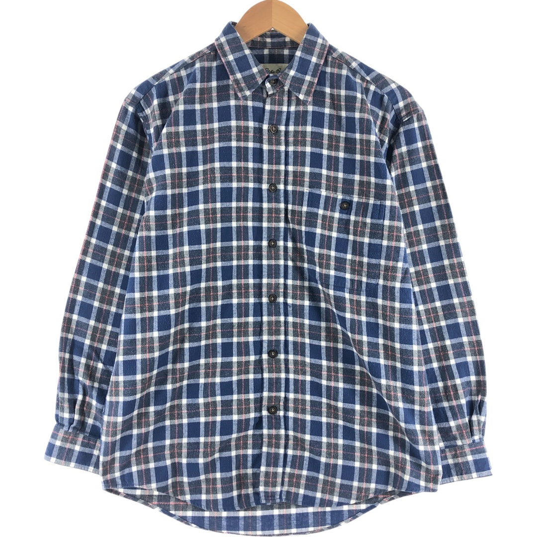 Eddie Bauer Long Sleeve Flannel Check Shirt, Men's Size Small cotton navy blue type Vintage Second Hand