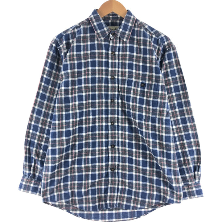 Eddie Bauer Long Sleeve Flannel Check Shirt, Men's Size Small cotton navy blue type Vintage Second Hand