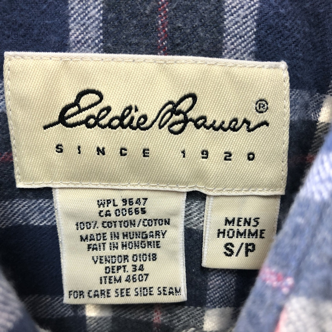Eddie Bauer Long Sleeve Flannel Check Shirt, Men's Size Small cotton navy blue type Vintage Second Hand