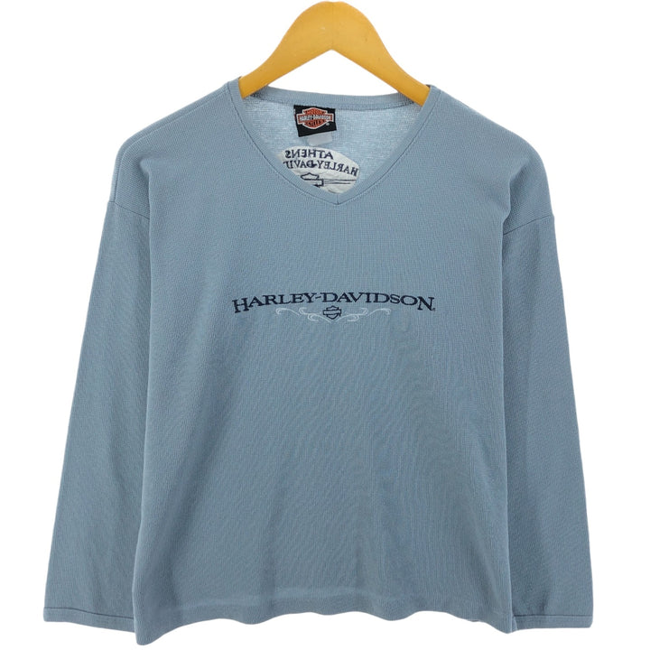 90'S Harley-Davidson V-neck Thermal Long Tee Honeycomb Made in USA Men's M Vintage /eaa526771