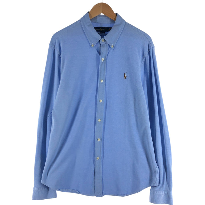 Ralph Lauren Knit Oxford long-sleeved button-down shirt, men's size XL unclear navy blue type Vintage Second Hand