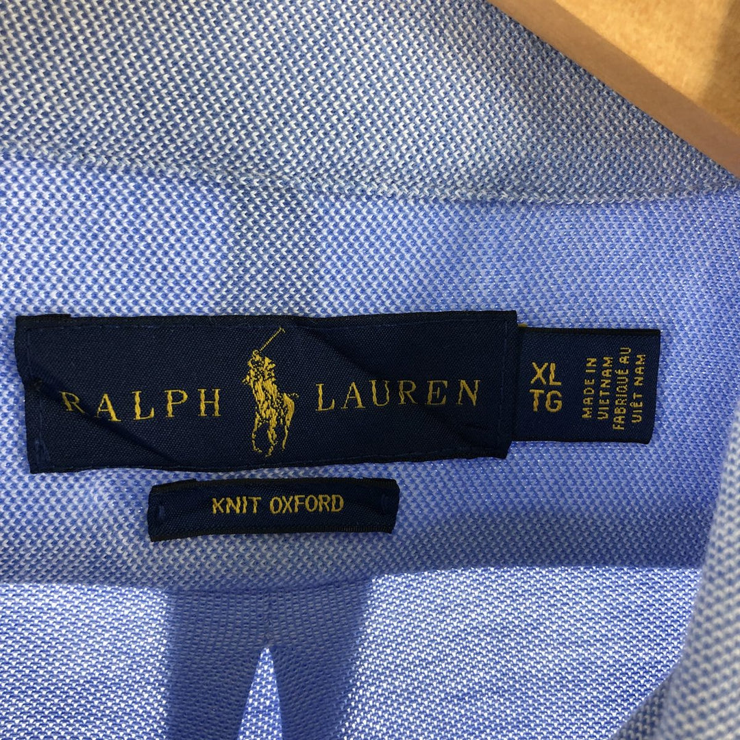 Ralph Lauren Knit Oxford long-sleeved button-down shirt, men's size XL unclear navy blue type Vintage Second Hand
