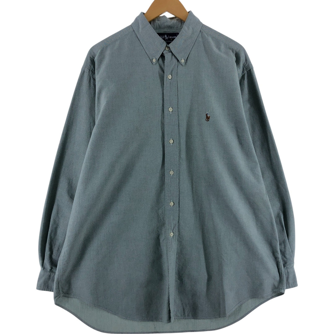Ralph Lauren YARMOUTH long sleeve button down shirt, men's XL size cotton green type yellow green Vintage Second Hand
