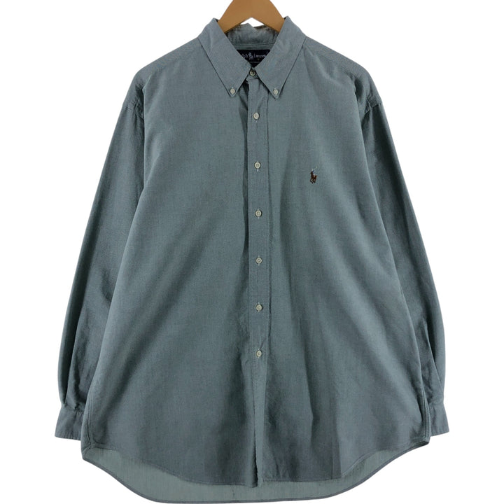 Ralph Lauren YARMOUTH long sleeve button down shirt, men's XL size cotton green type yellow green Vintage Second Hand