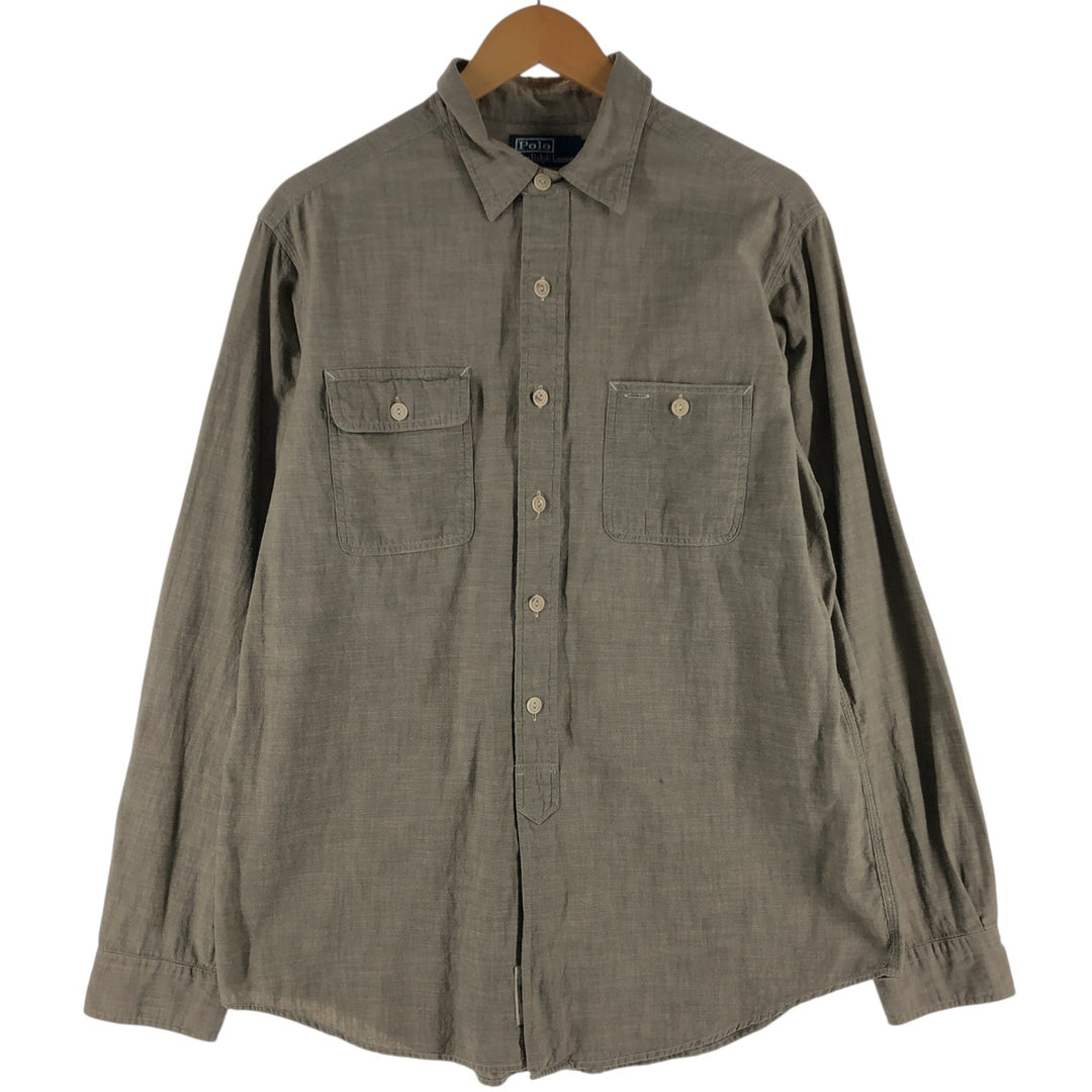 90'S Ralph Lauren POLO by Ralph Lauren long-sleeved cotton shirt, men's size L cotton beige type brown Vintage Second Hand