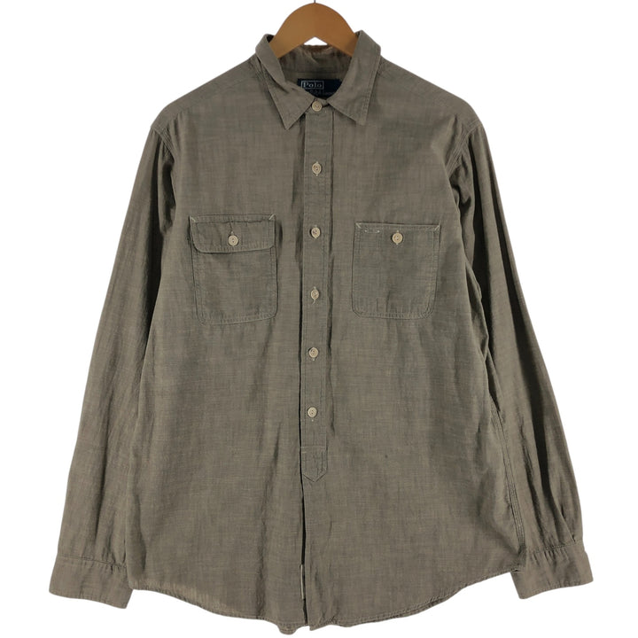90'S Ralph Lauren POLO by Ralph Lauren long-sleeved cotton shirt, men's size L cotton beige type brown Vintage Second Hand