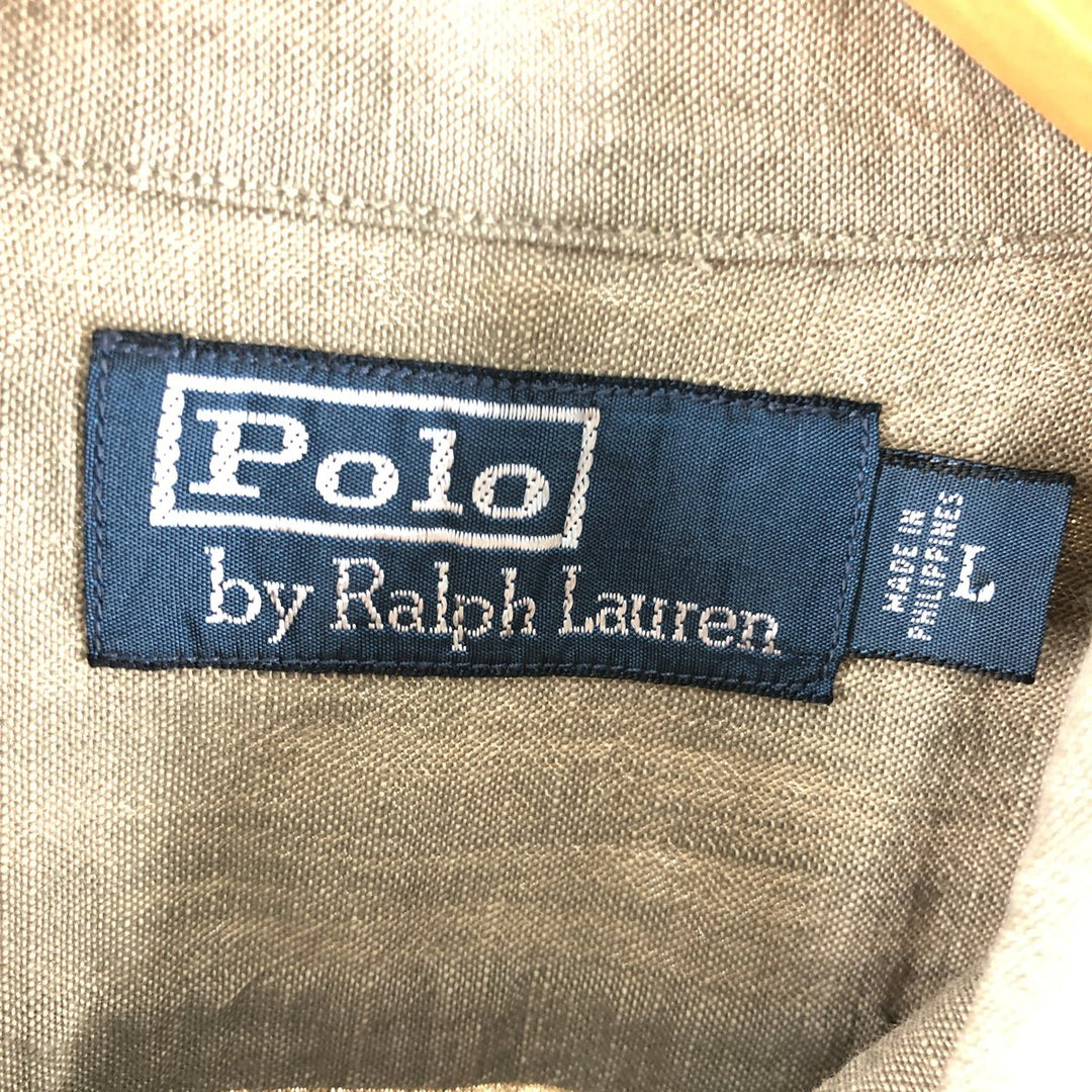 90'S Ralph Lauren POLO by Ralph Lauren long-sleeved cotton shirt, men's size L cotton beige type brown Vintage Second Hand