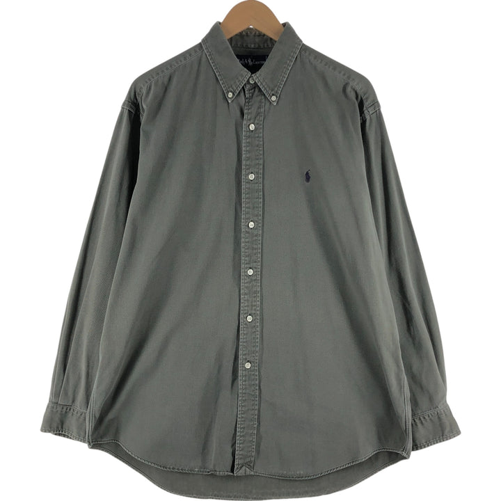Ralph Lauren long-sleeved button-down shirt, men's size L cotton green type Vintage Second Hand