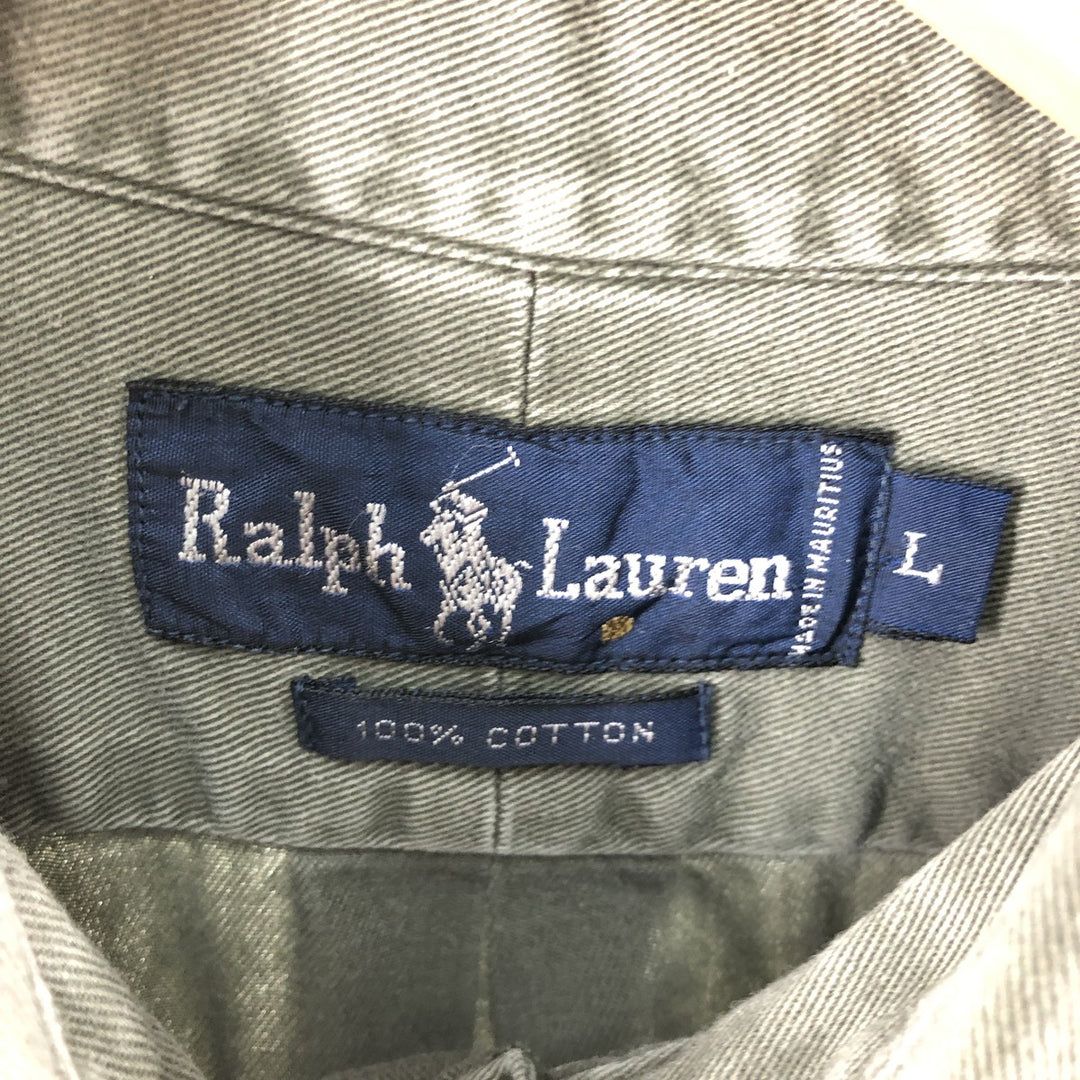 Ralph Lauren long-sleeved button-down shirt, men's size L cotton green type Vintage Second Hand