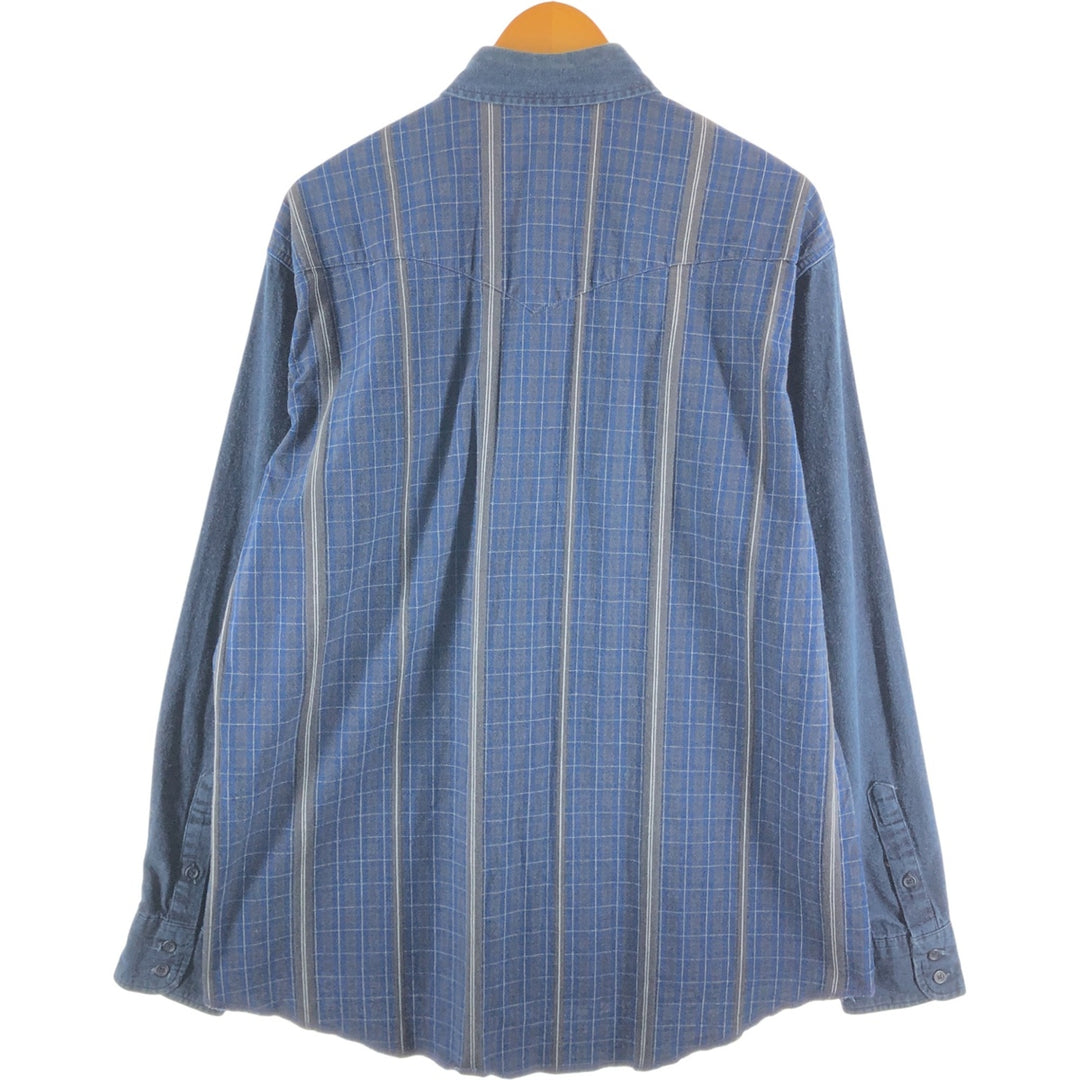 Wrangler Long Sleeve Button-Down Check Shirt, Men's XL cotton Indigo Vintage Second Hand