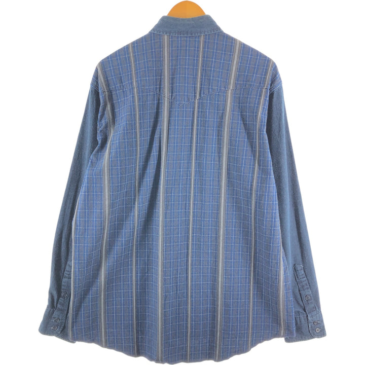 Wrangler Long Sleeve Button-Down Check Shirt, Men's XL cotton Indigo Vintage Second Hand